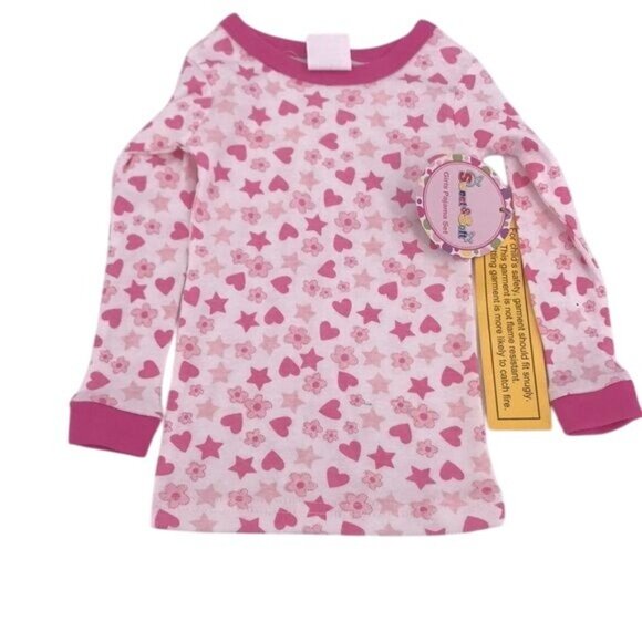 Sweet and Soft Girls PJ Top Size 2T Pink Star & Flower Pattern - Picture 1 of 2